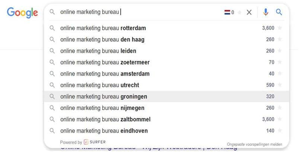 Weergave Google Chrome extensie Keyword Surfer