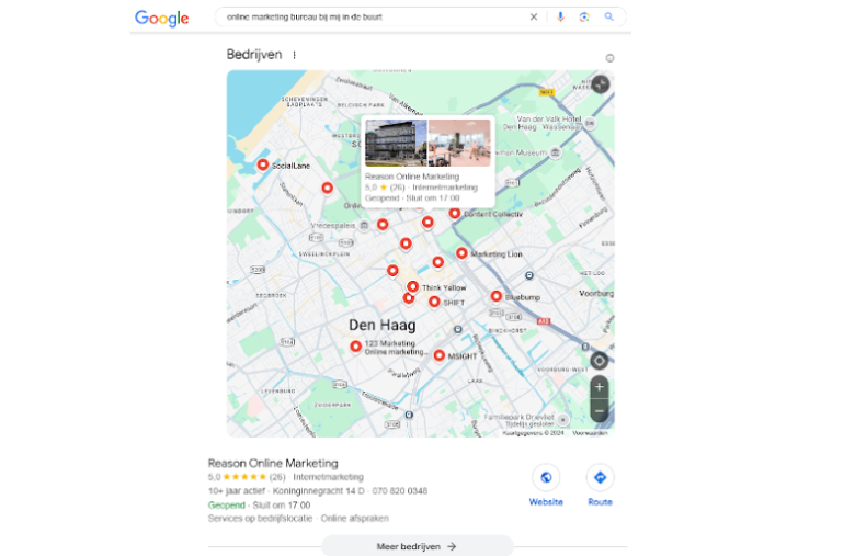 Voorbeeld van lokale SEO โOnline Marketing Bureaus bij mij in de buurtโ