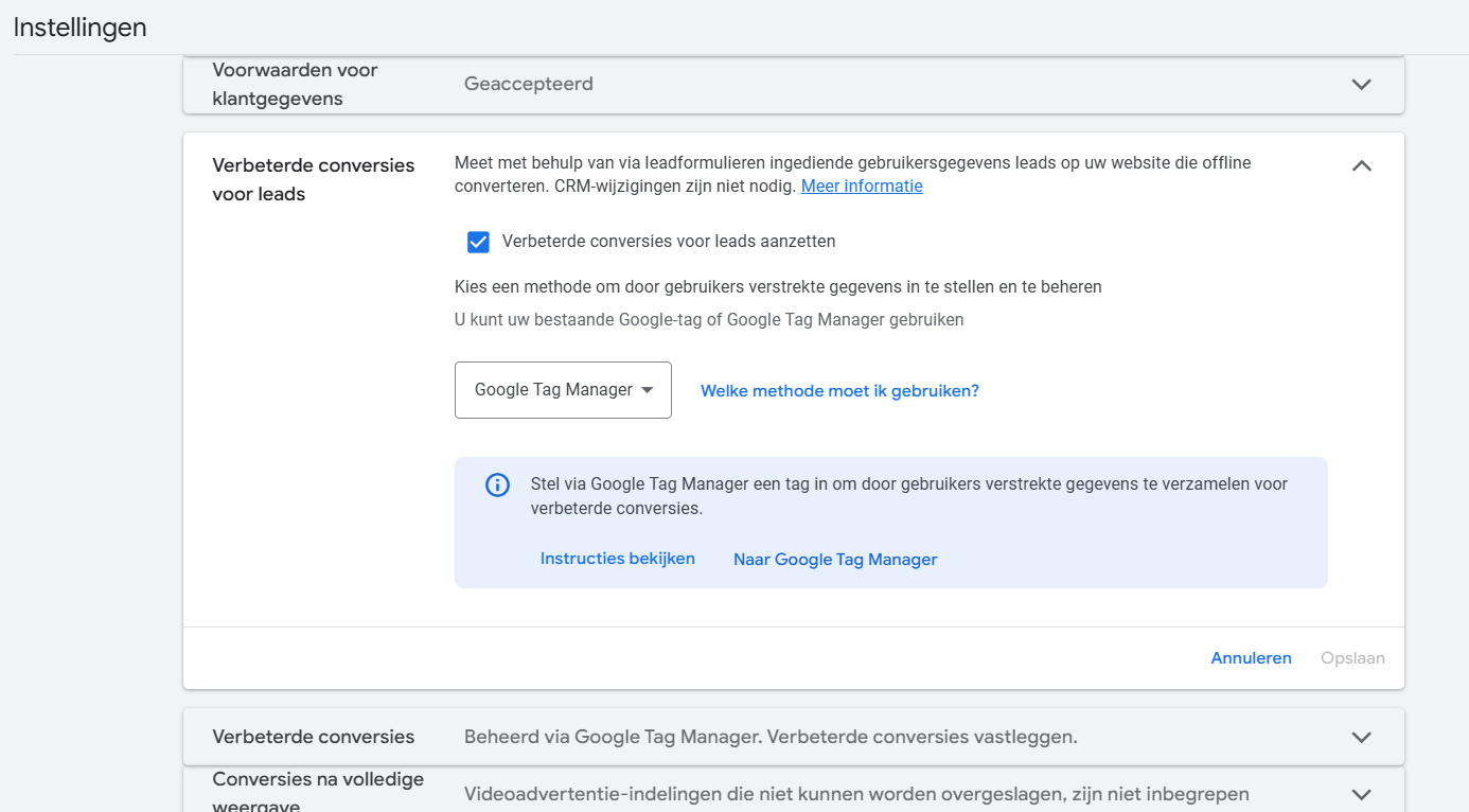 Enhanced Conversions aanzetten binnen Google Ads