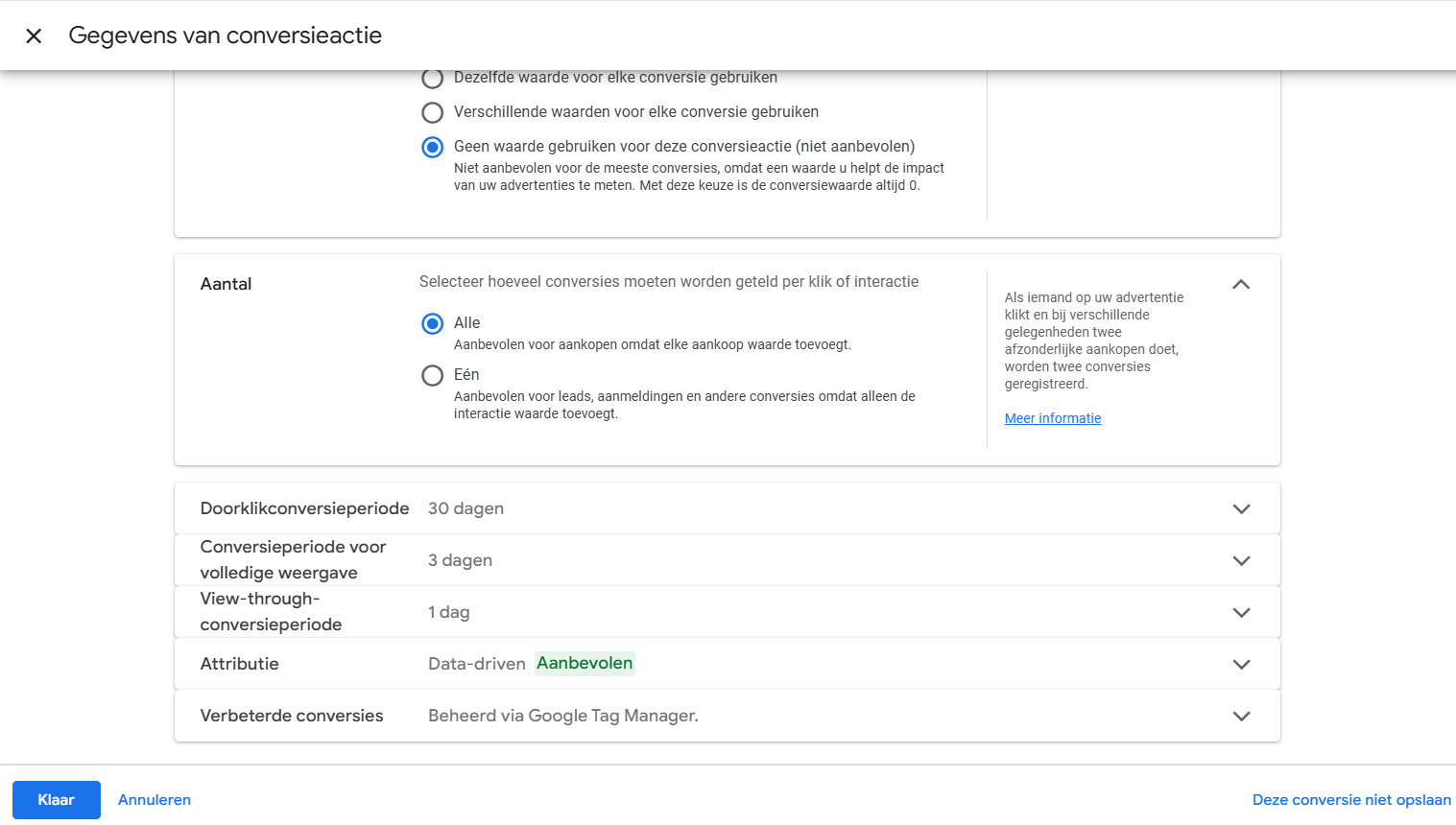 Google Ads conversies instellingen