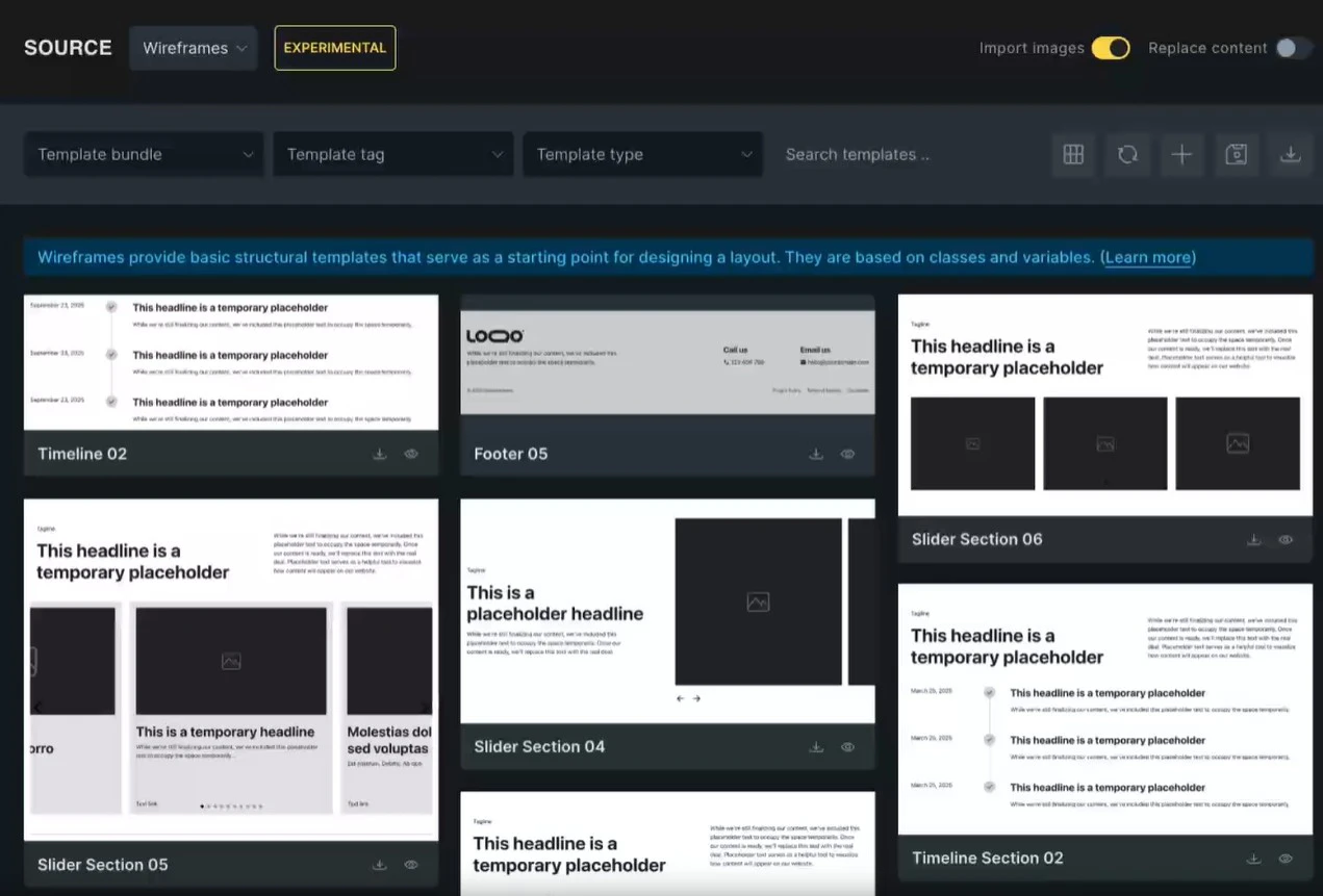 Bricks builder template selectie en bouwen