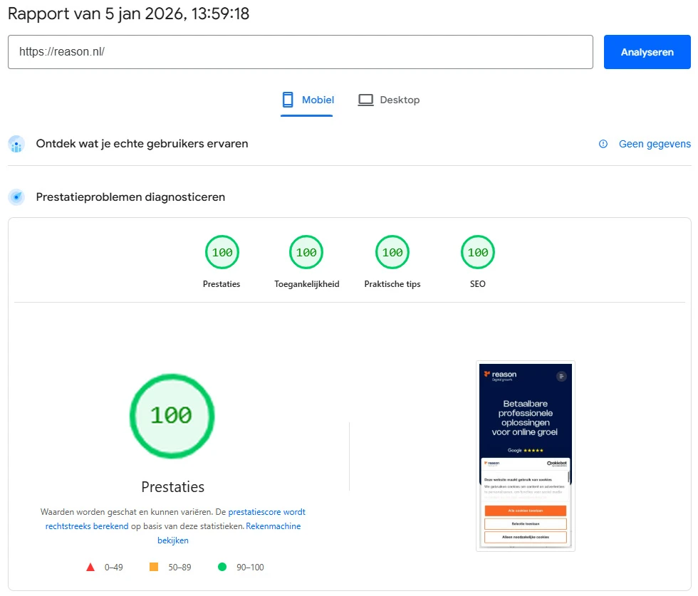 performance website snelheid via pagespeed